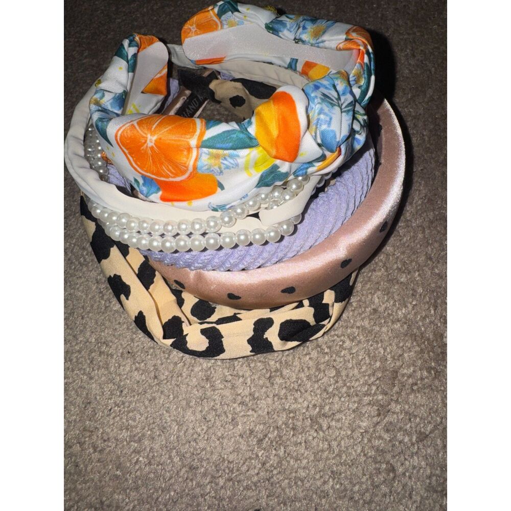 Lot of 5 Fashion Headbands - Orange Beaded, Pearl Detail, Knot Styles - NWT
